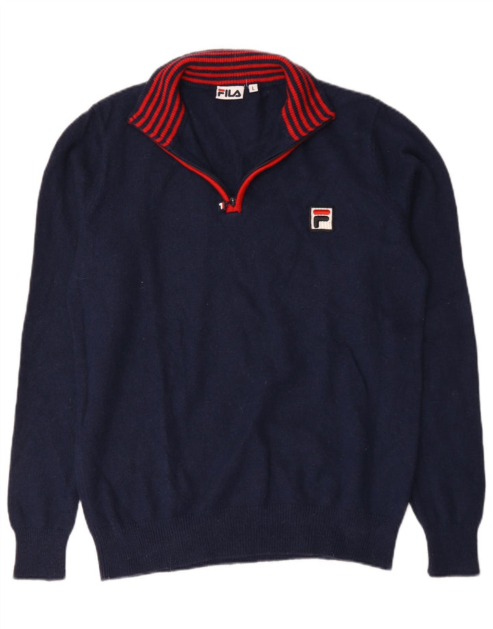 Fila Pull à col zippé pour homme en nylon bleu marine Taille L