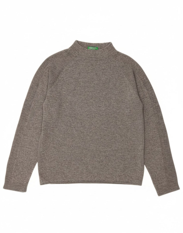 BENETTON Womens Turtle Neck Jumper Sweater UK 14 Medium Grey Polyamide