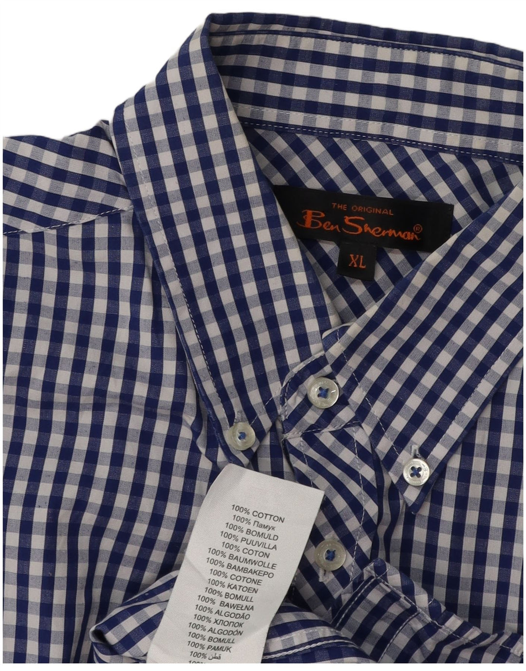 BEN SHERMAN Chemise à manches courtes pour homme XL en coton vichy bleu