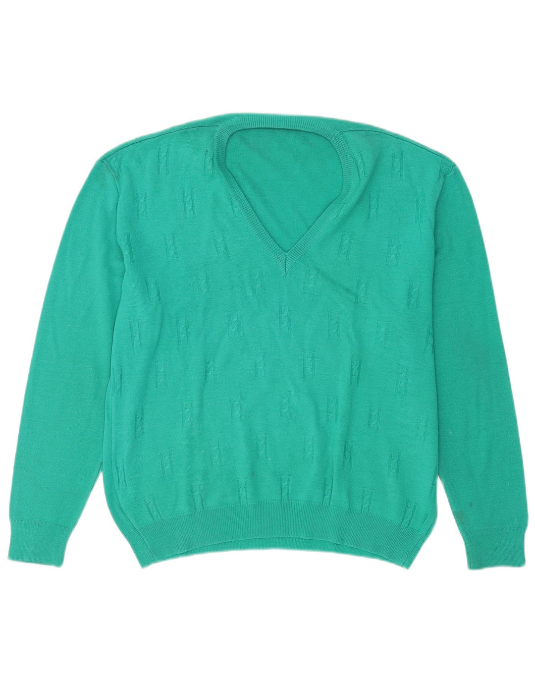 vintage Mens V-Col Jumper Pull Grande Laine Turquoise