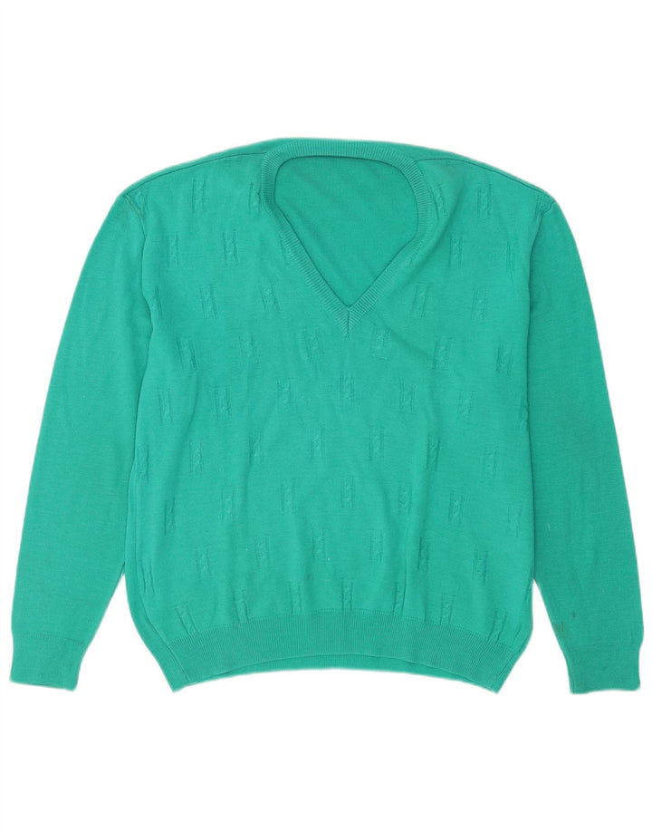 vintage Mens V-Col Jumper Pull Grande Laine Turquoise
