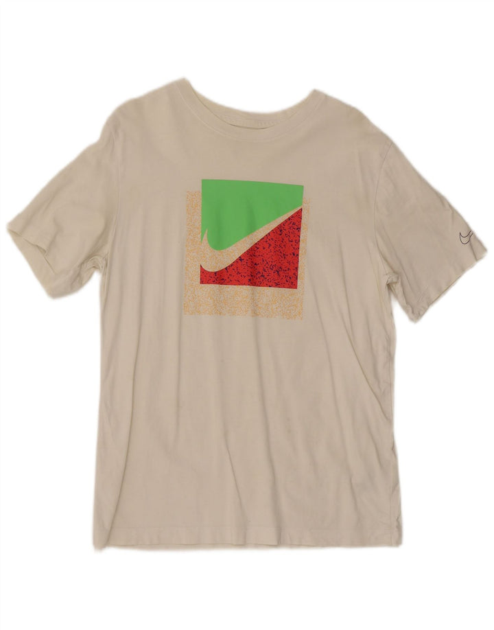 NIKE Mens Graphic T-Shirt Top Medium Off White Cotton