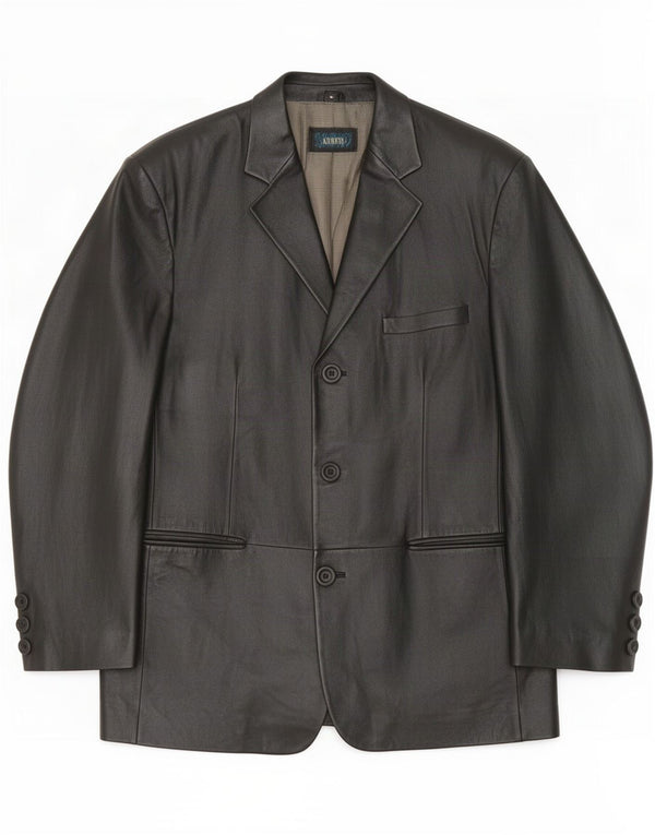 Kartel Veste blazer en cuir à 3 boutons pour homme UK 40 Large Noir