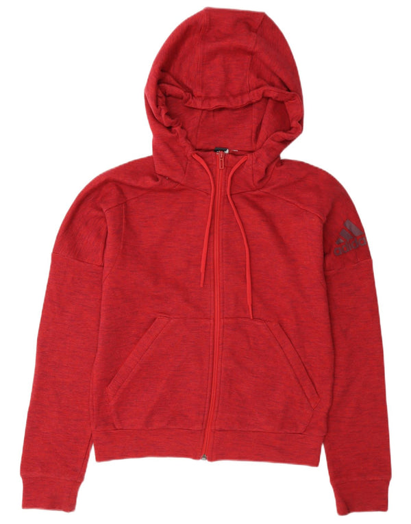 Adidas Pull à capuche zippé pour femme UK 12 Coton moucheté rouge moyen