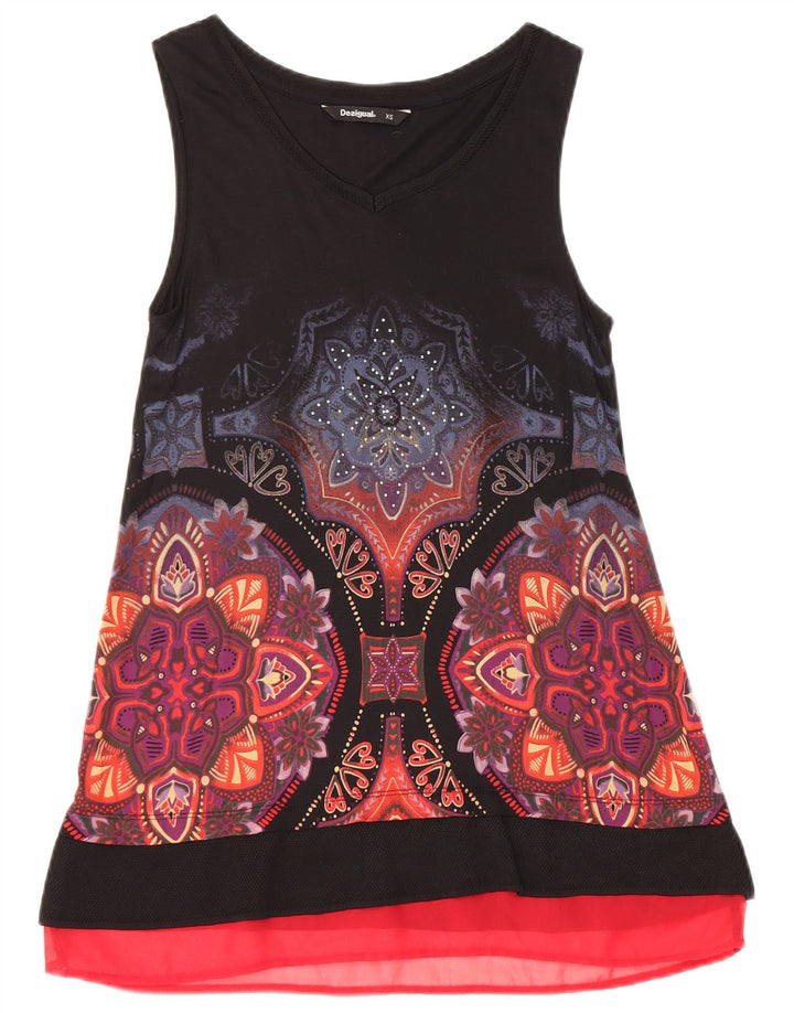 Desigual Tunique sans manches à motif abstrait pour femme UK 6 XS Noir