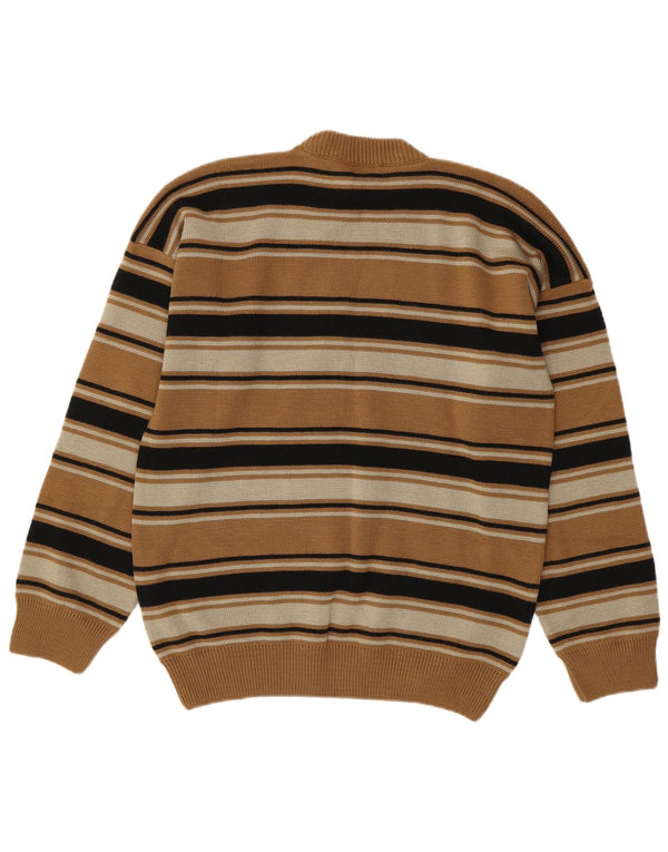 vintage Mens Crew Neck Jumper Pull IT 54 XL Marron Rayé