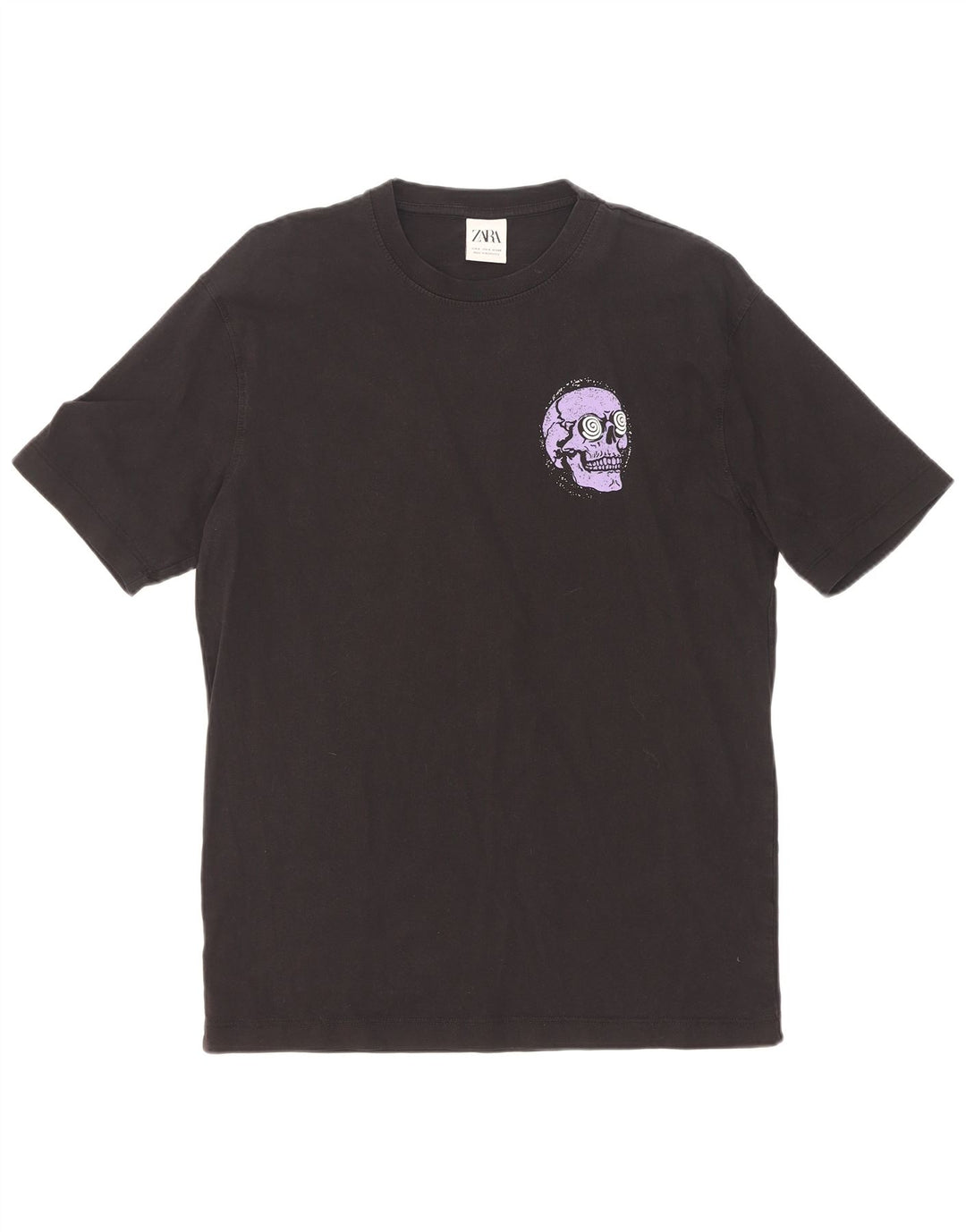 Zara Mens Graphic T-Shirt Top Petit Noir Coton