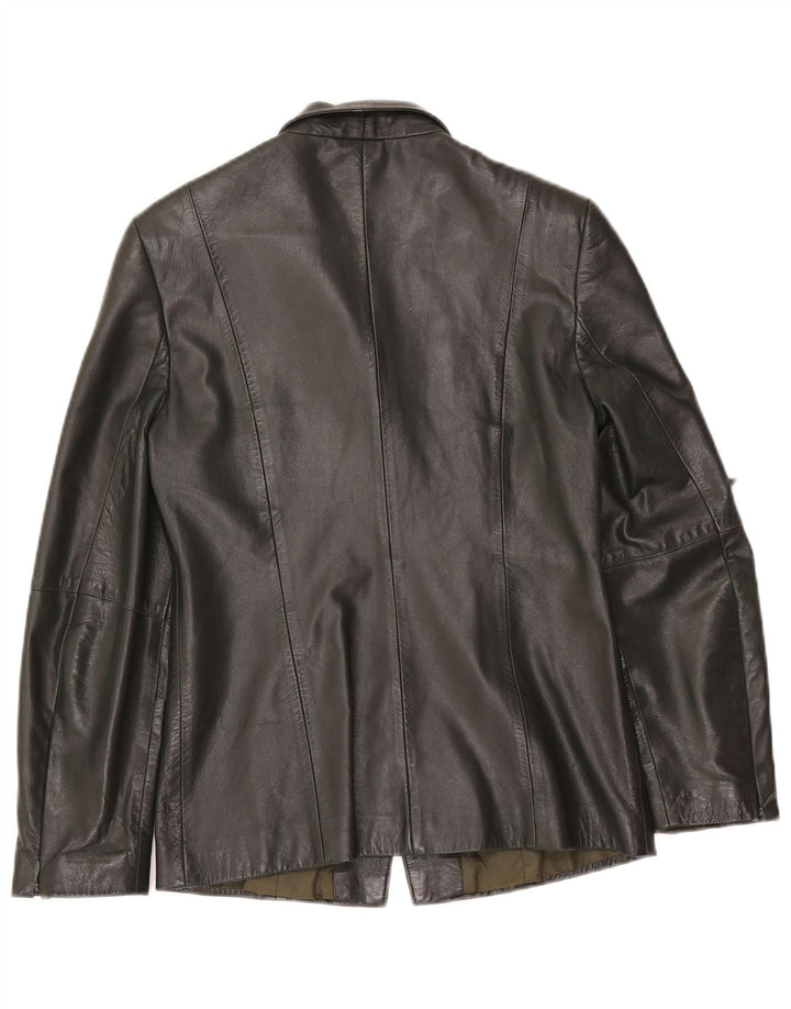 Oui Veste blazer en cuir à 3 boutons pour femme UK 10 Petit cuir kaki