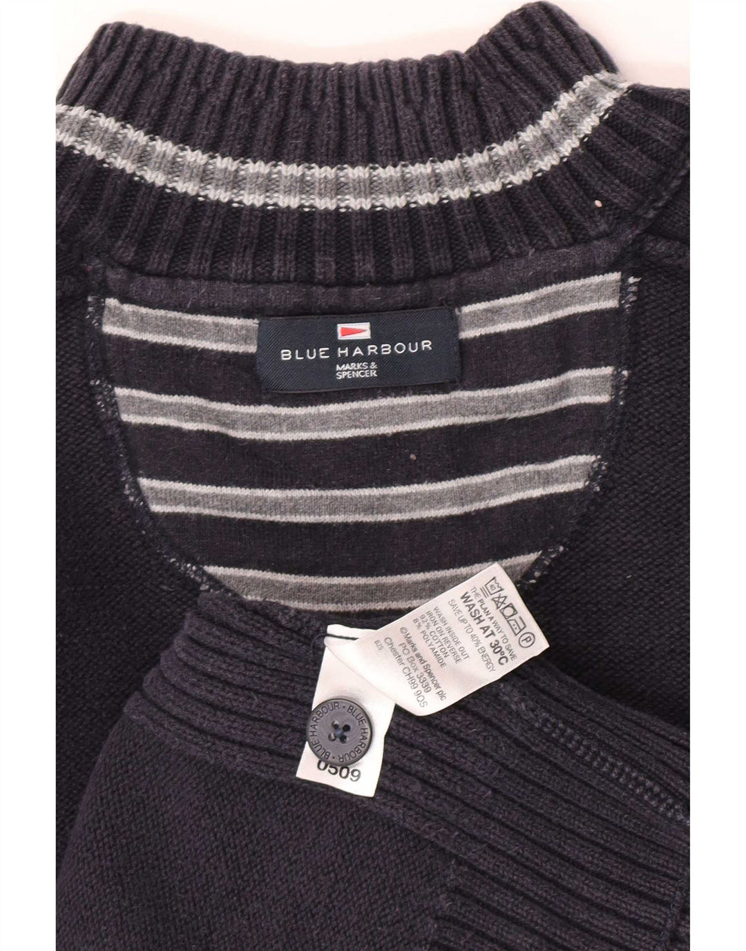 Marks & Spencer Pull bleu marine à col boutonné pour homme XL en coton bleu marine