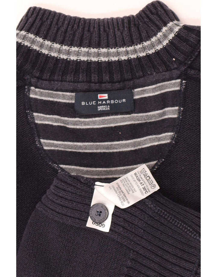 Marks & Spencer Pull bleu marine à col boutonné pour homme XL en coton bleu marine