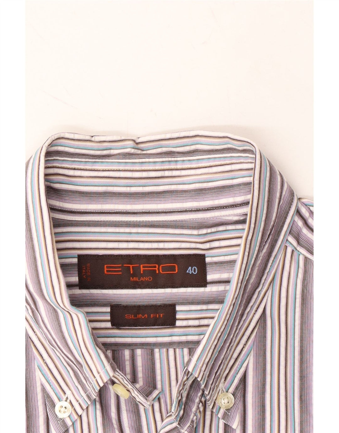 ETRO Mens Slim Fit Shirt Size 40 Medium Purple Striped Vintage Etro and Second-Hand Etro from Messina Hembry 