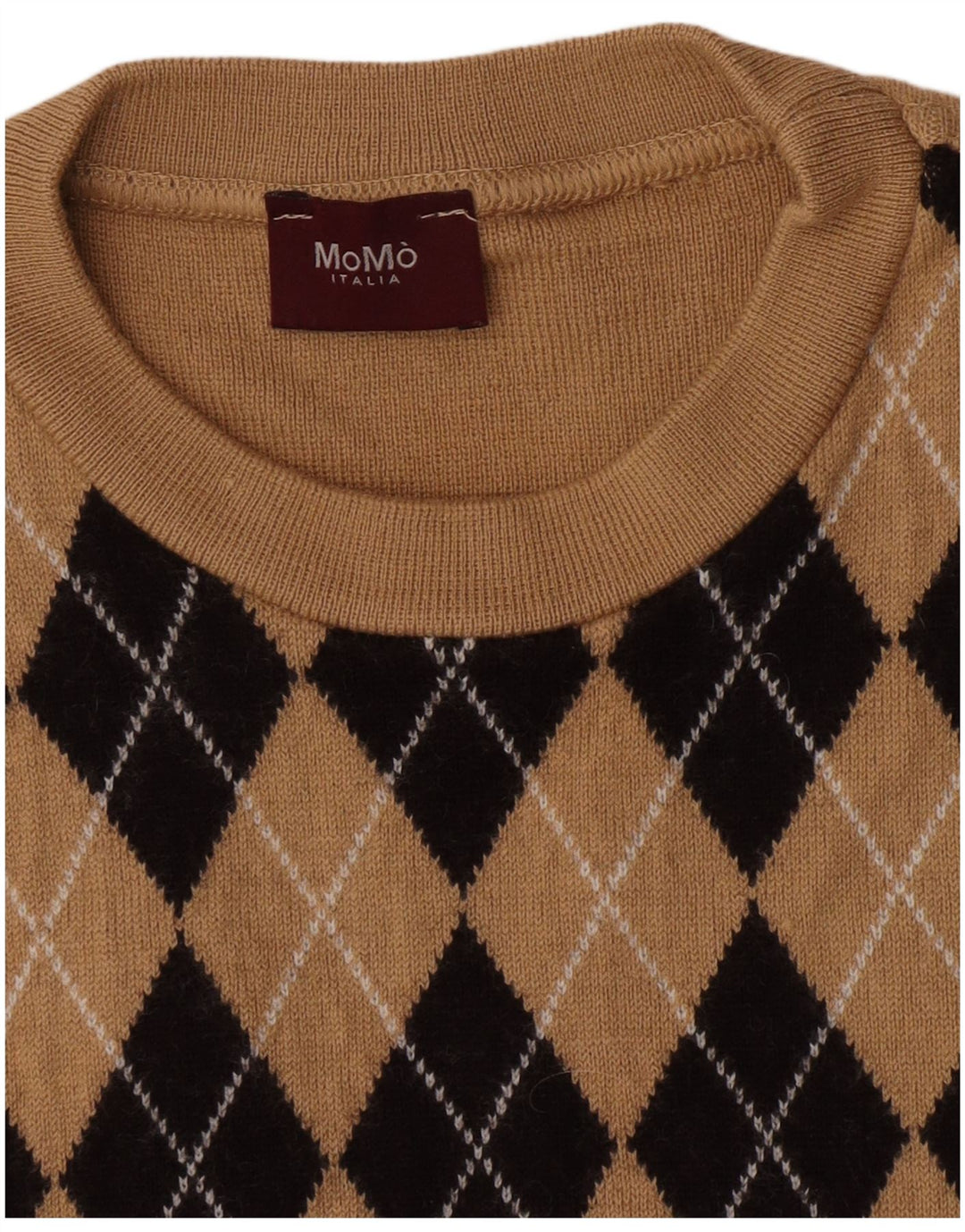 Momo Pull à col rond pour homme Petit Beige Argyle/Diamant