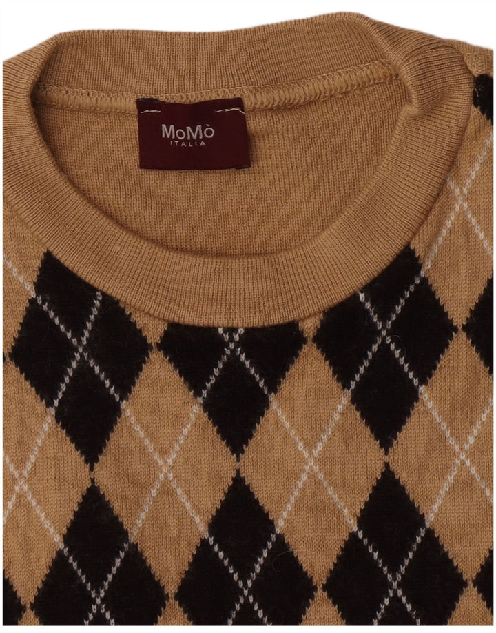 Momo Pull à col rond pour homme Petit Beige Argyle/Diamant
