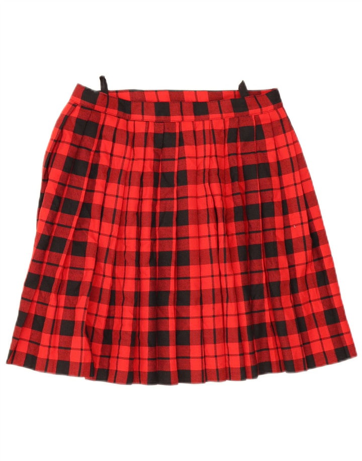 vintage Femmes Plissée A-Line Jupe EU 38 Moyen W28 Rouge Plaid Polyester