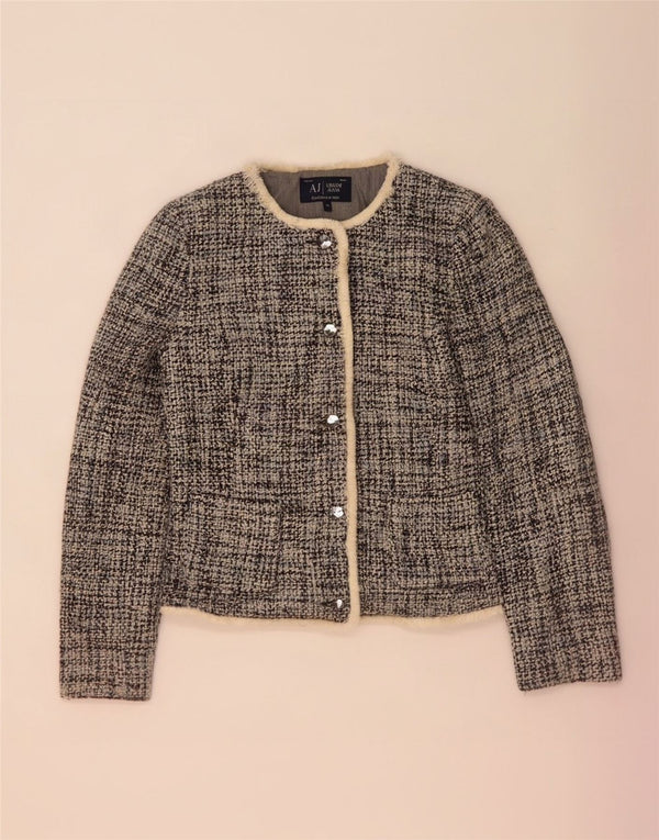 Armani Jeans Veste Blazer 5 Boutons Femme US 10 Grand Acrylique Moucheté Bleu
