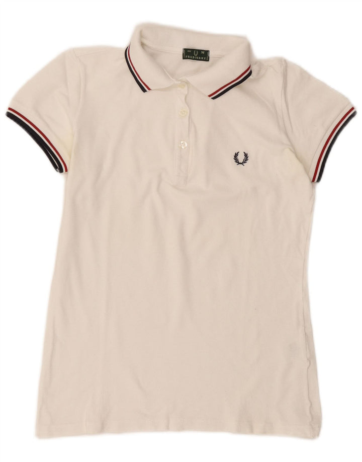 Fred Perry Polo Femme UK 14 Coton Blanc Moyen