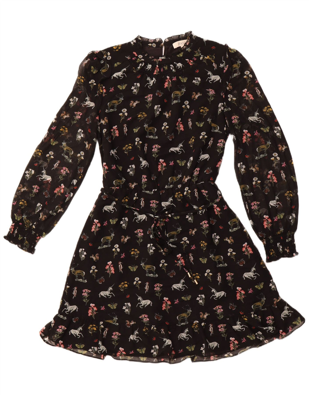 OASIS Robe trapèze à manches longues pour femme UK 42 en polyester floral noir moyen
