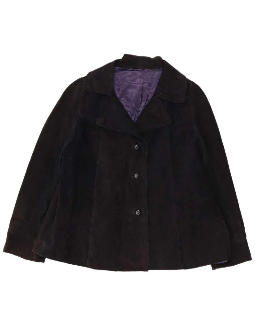 vintage Femme 3 Boutons Blazer En Daim Veste UK 16 Grand Bleu Marine