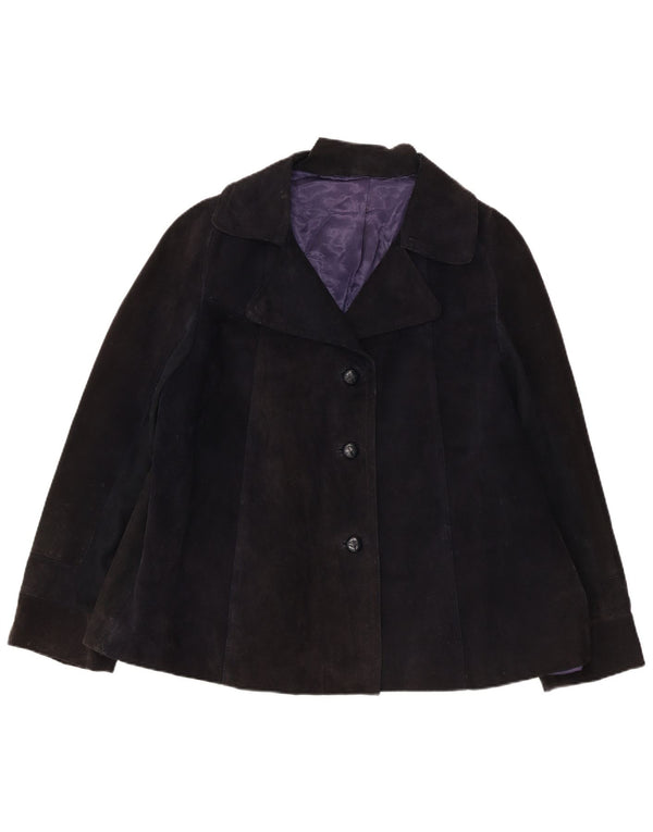 vintage Femme 3 Boutons Blazer En Daim Veste UK 16 Grand Bleu Marine