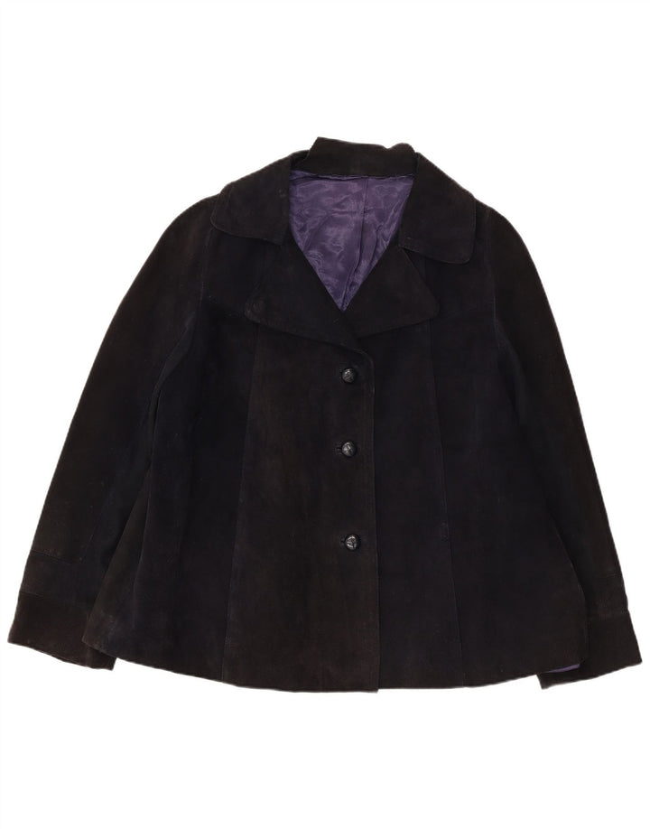 vintage Femme 3 Boutons Blazer En Daim Veste UK 16 Grand Bleu Marine