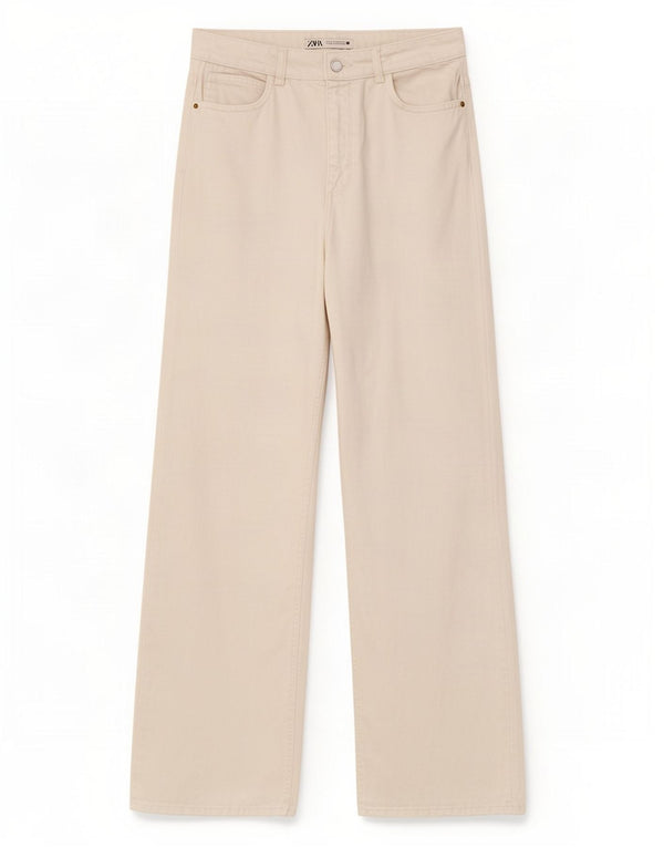 Zara Jean taille haute à jambe large pour femme EU 40 Medium W30 L29 Blanc