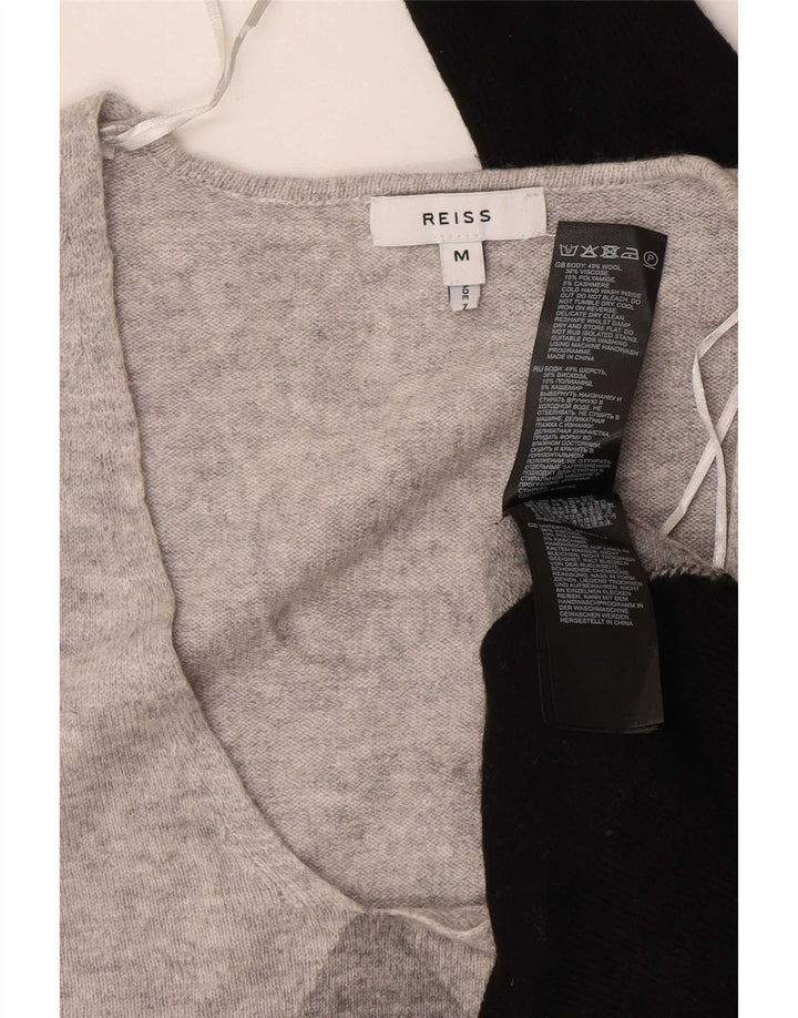 Reiss Pull col V pour femme UK 44 Laine color block Gris moyen