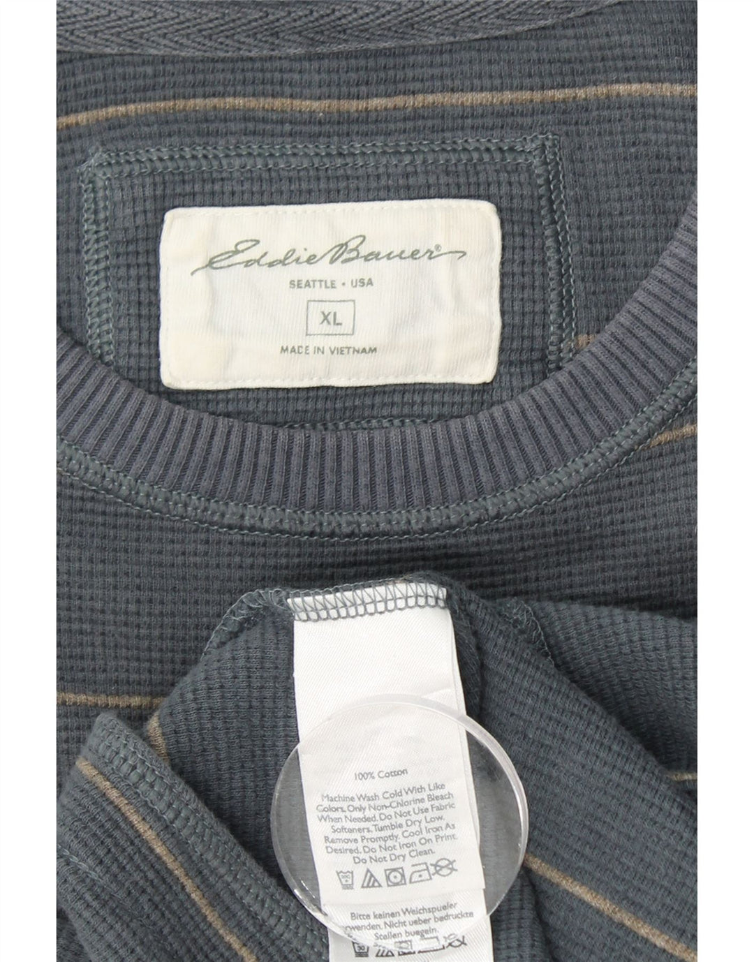 EDDIE BAUER Haut Homme Manches Longues XL Bleu Rayé Coton