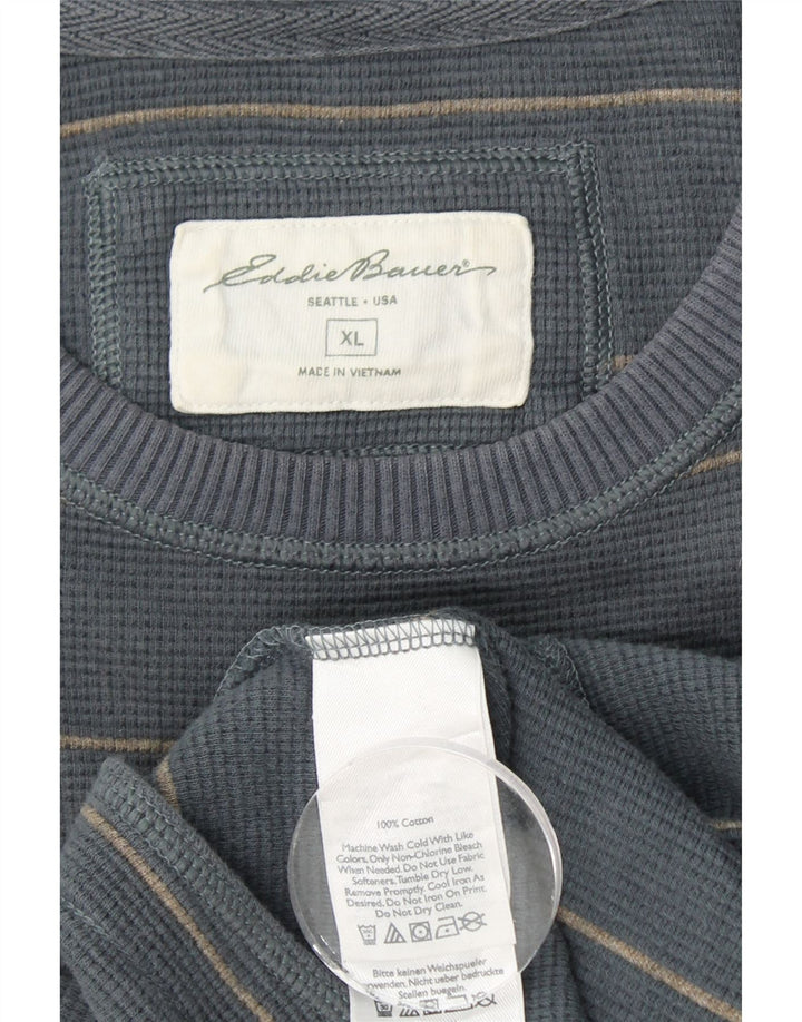 EDDIE BAUER Haut Homme Manches Longues XL Bleu Rayé Coton