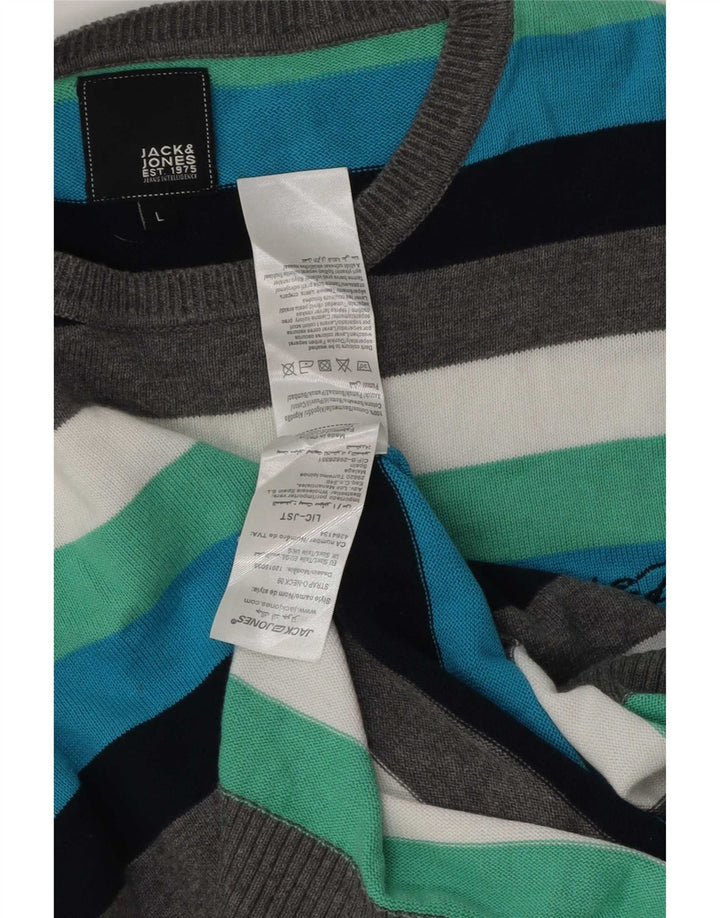 Jack & Jones Pull à col rond pour homme, grandes rayures multicolores