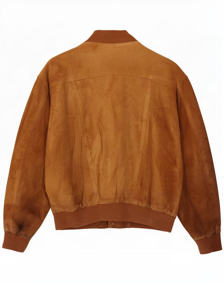 Veste Bomber Homme Vintage IT 48 Cuir Beige Moyen