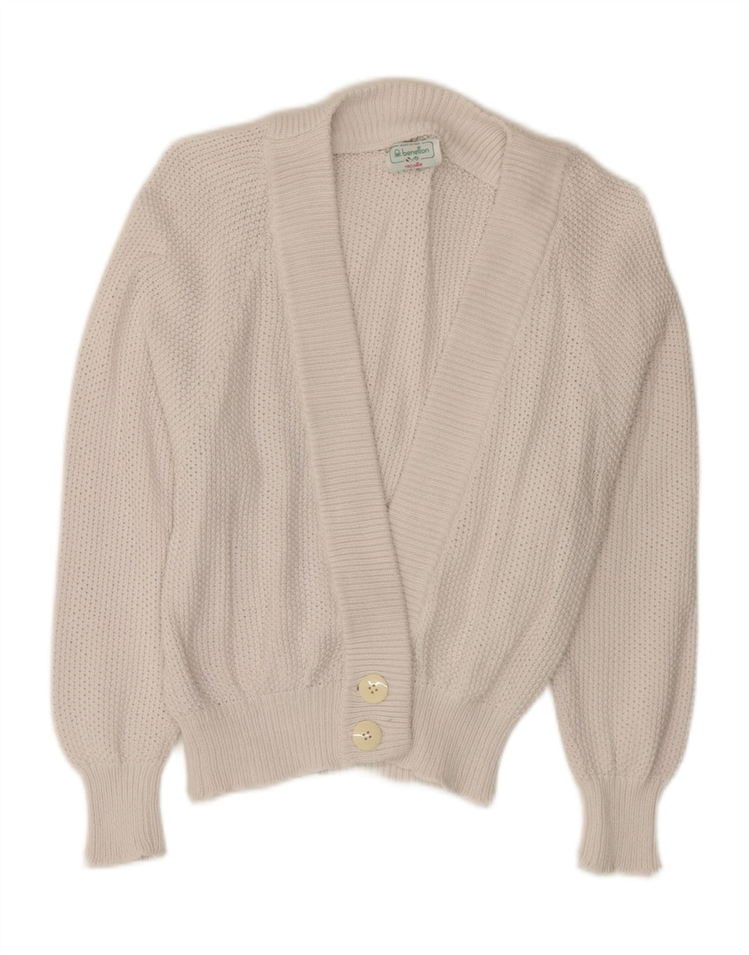 BENETTON Pull Cardigan Femme UK 10 Petit Coton Blanc