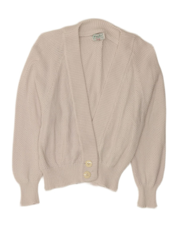 BENETTON Pull Cardigan Femme UK 10 Petit Coton Blanc