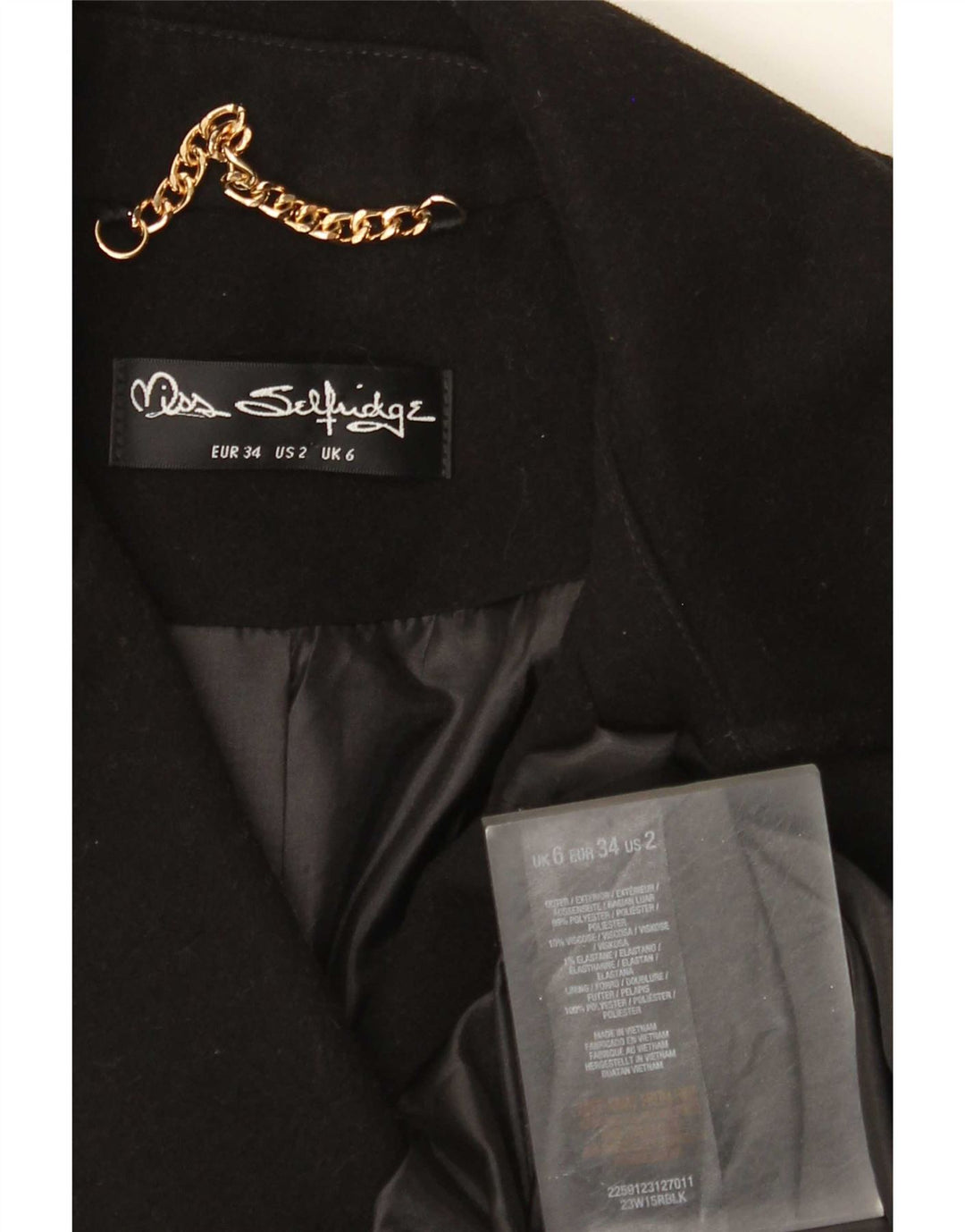 Miss Selfridge Manteau militaire à double boutonnage pour femme UK 6 XS Noir Polyester