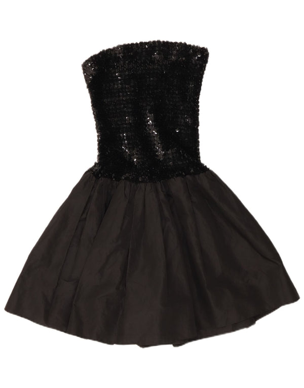 Vintage Womens Sequin Strapless Dress UK 12 Medium Black Viscose
