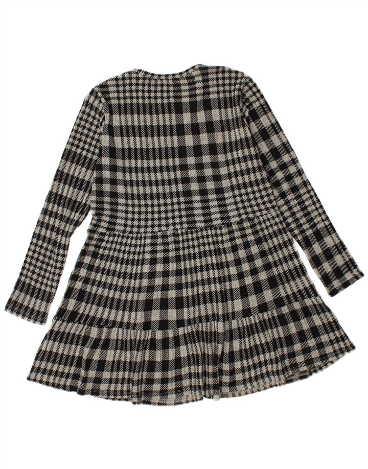 Zara Robe à volants en tricot pour femme UK 12 Gris moyen à carreaux