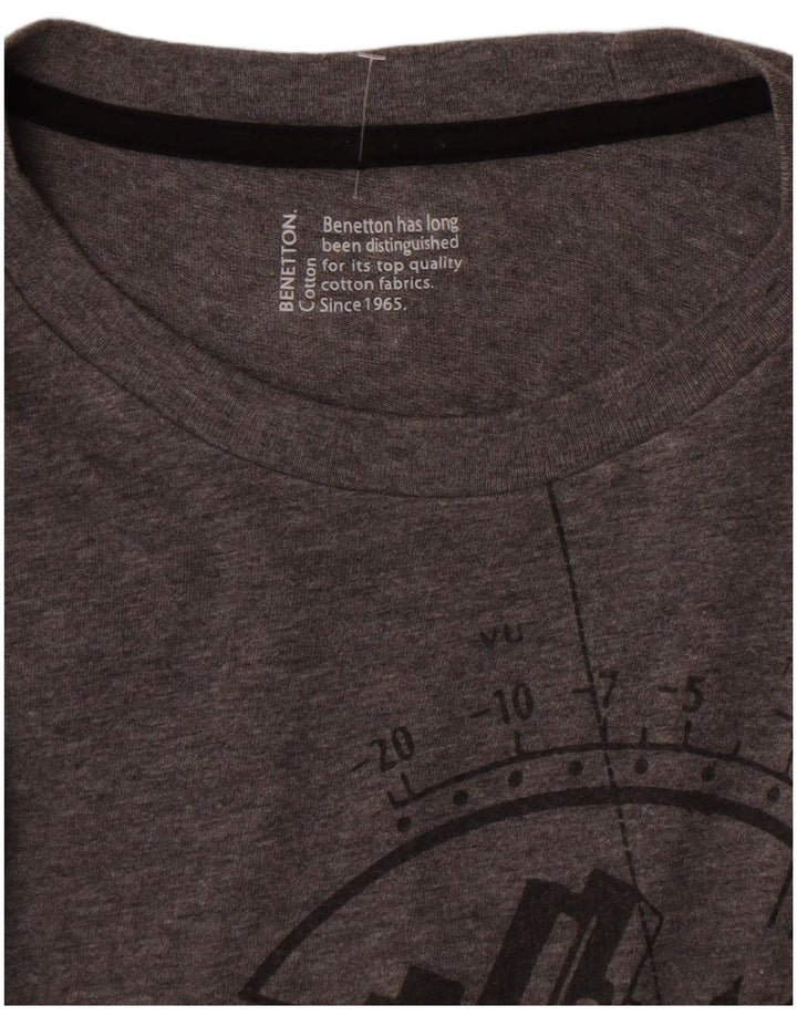 Benetton Haut Graphique Manches Longues Homme Gris Moyen Coton