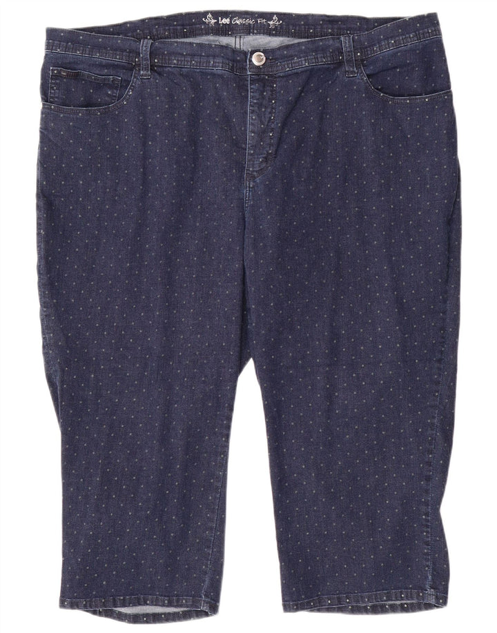 LEE Jean Capri coupe classique pour femme US 24 4XL W48 L20 Bleu à pois en coton