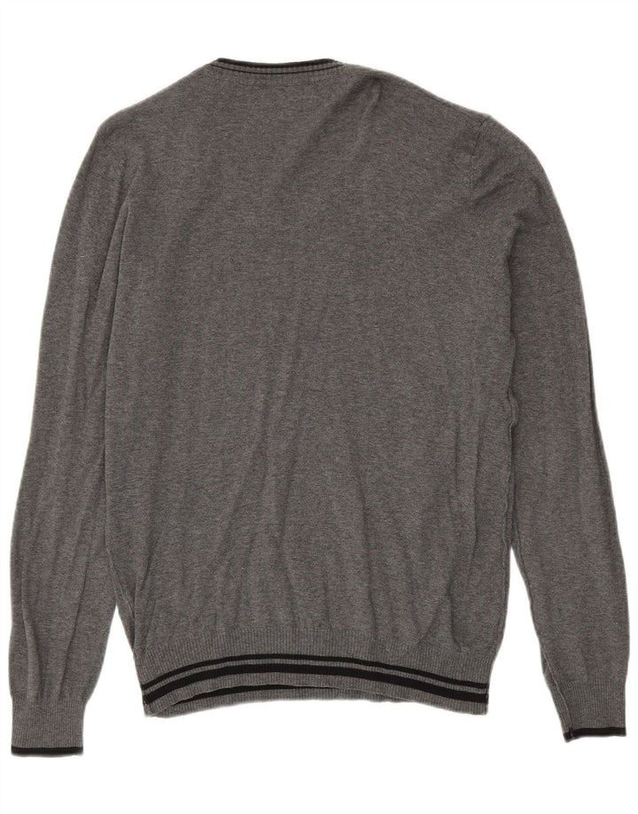 Zara Pull col V pour homme en coton rayé gris Large