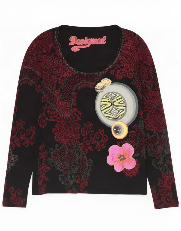 Desigual Haut graphique à manches longues pour femme UK 12 Medium Noir Paisley Viscose