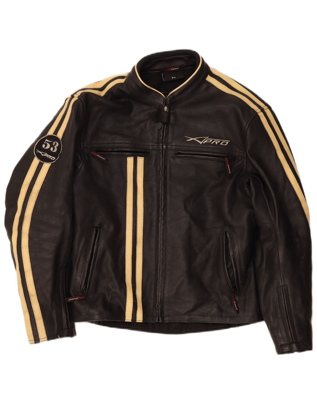 XPro Veste de motard en cuir pour homme UK 38 Medium Noir Rayé