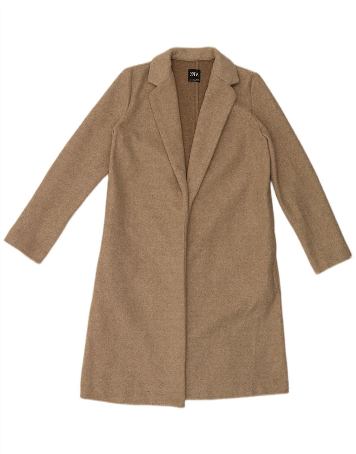 Zara Femme Manteau Ouvert UK 10 Petit Beige Polyester