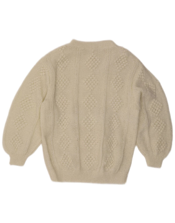 vintage Womens Crew Neck Jumper Pull UK 20 2XL Acrylique Blanc