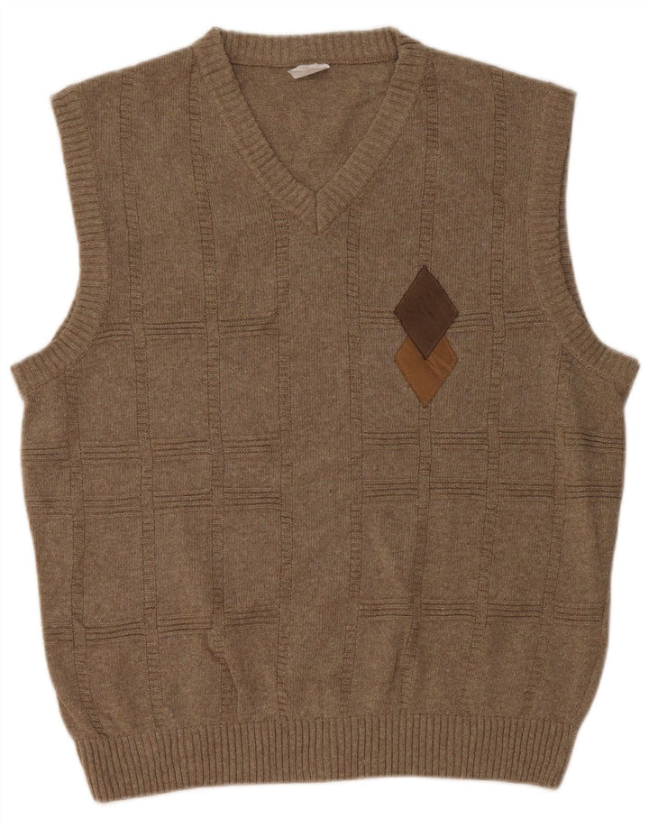 VINTAGE Homme Gilet Débardeur Taille 38 Coton Gris Moyen