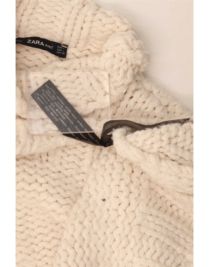 Zara Pull surdimensionné à col roulé pour femme UK 16 Grand acrylique blanc