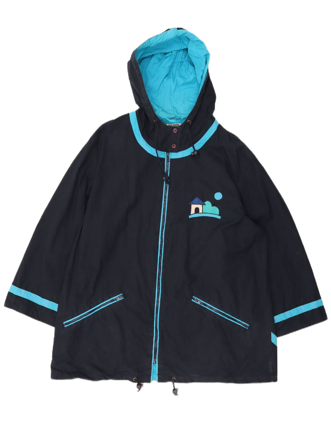 DW-SHOP Manteau coupe-vent à capuche graphique pour femme UK 20 2XL Bleu marine Coton