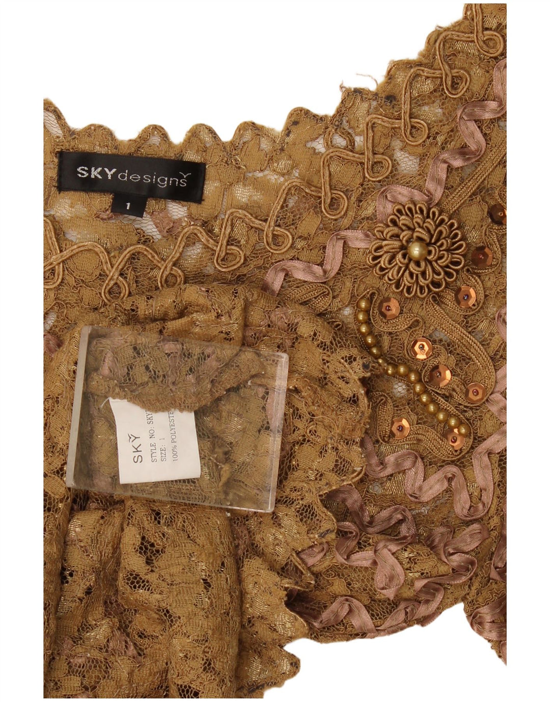 Sky Design Chemisier en dentelle pour femme US 1 XS Beige Floral Polyester