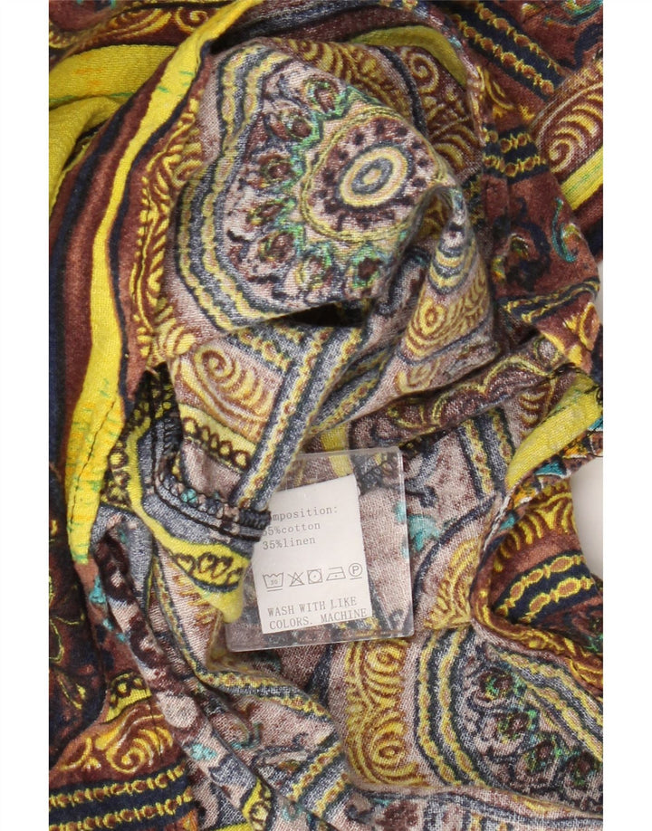 vintage Mens Manches Courtes Pull Chemise Moyen Jaune Géométrique Coton