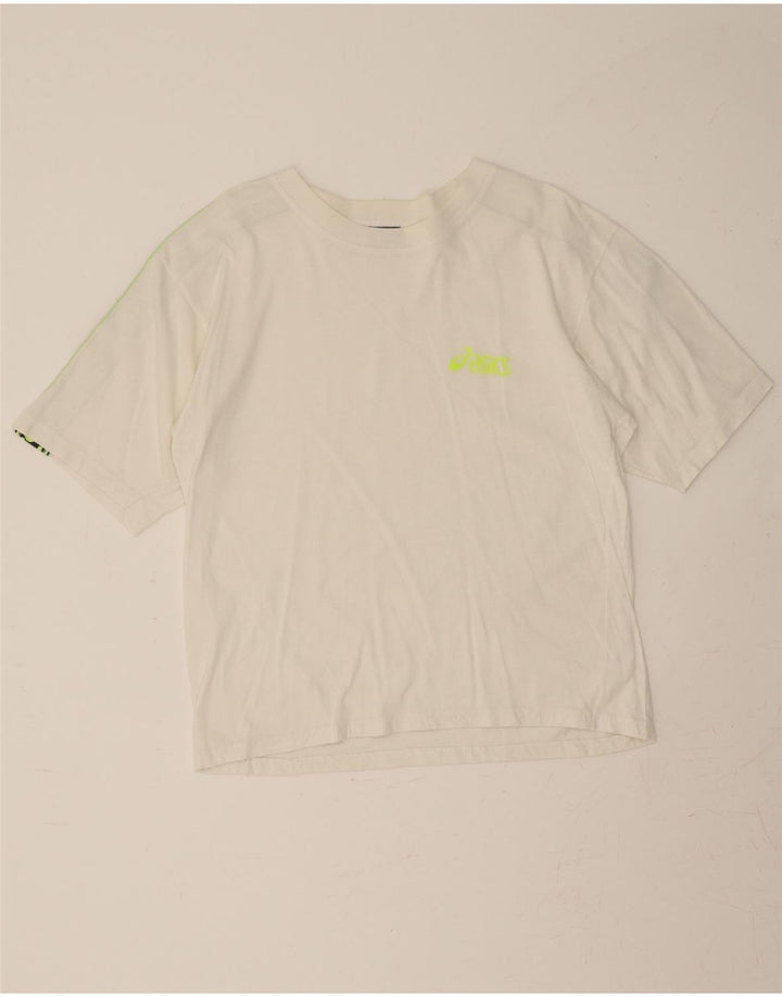 ASICS Womens Oversized Graphic T-Shirt Top UK 14 Medium White Vintage Asics and Second-Hand Asics from Messina Hembry 