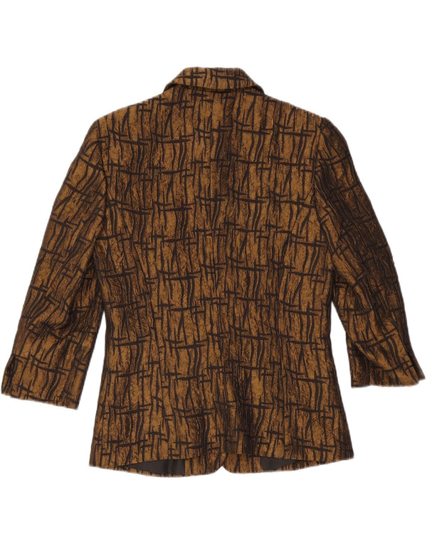 VINTAGE Womens 3/4 Sleeve Blazer Jacket UK 10 Small Brown Geometric