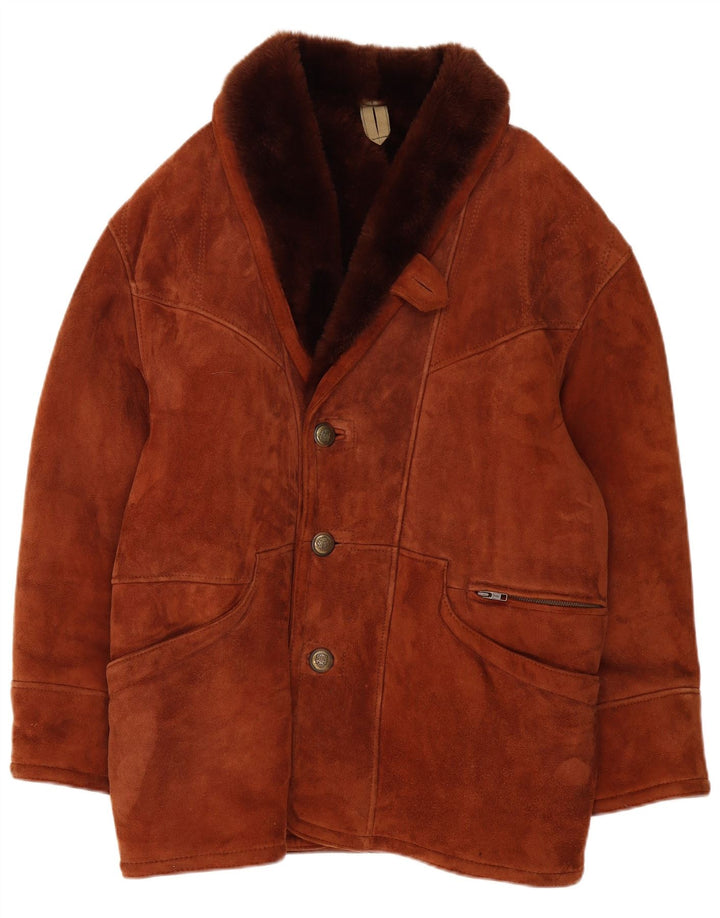 veste en peau de mouton vintage pour homme UK 40 Grande peau de mouton brune